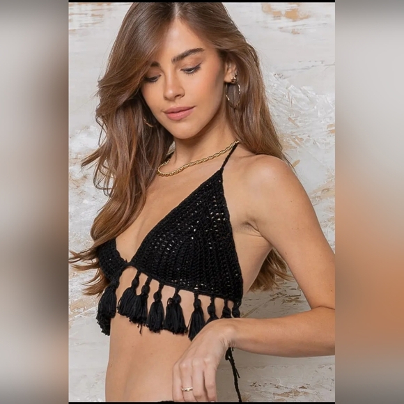 NWT POL Black Crochet Tassel Bikini Set - Picture 4 of 7